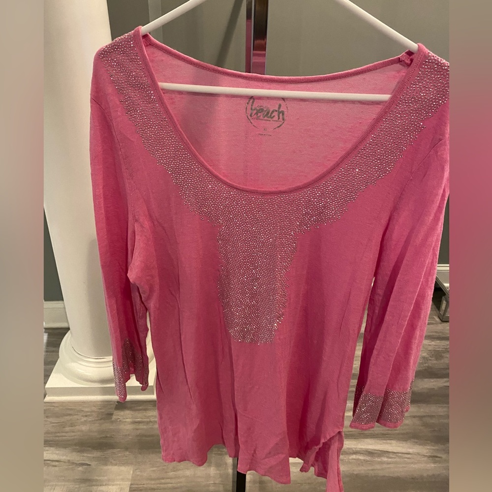 Linen pink bling top